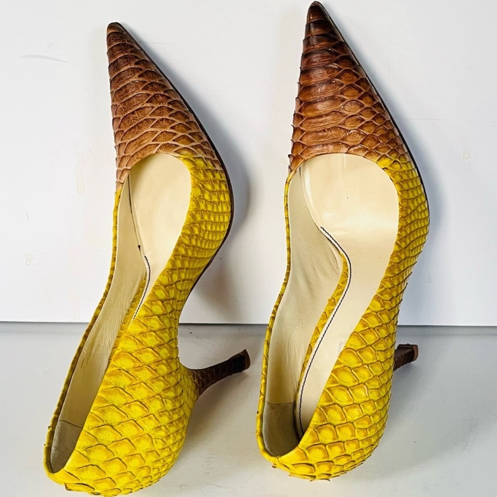 Prada Yellow And Brown Python Leather Stiletto He… - image 5